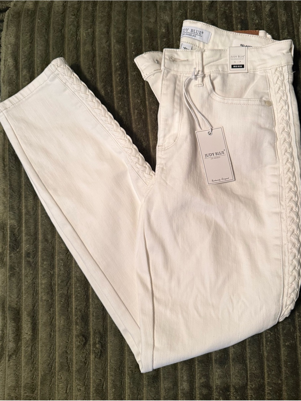 Judy Blue White Braided Side Jeans